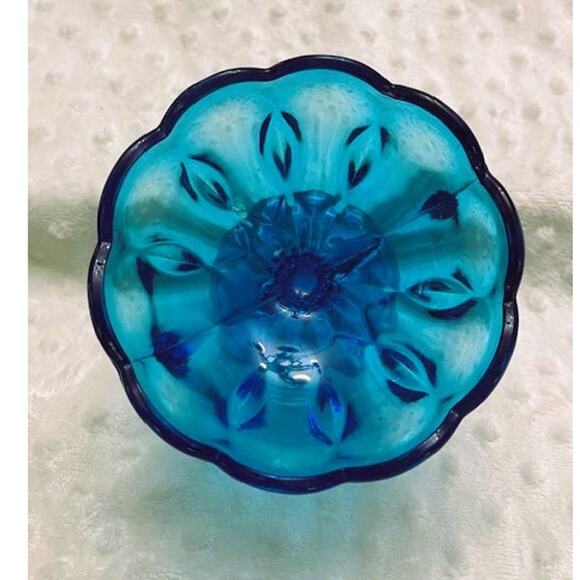Vintage Anchor Hocking Fairfield Aqua Blue Pedestal Compote Candy/Nut Dish - Picture 3 of 6
